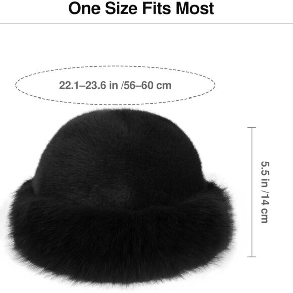 Women\'s Black Faux Fur Fluffy Bucket Hat Winter Warm Fuzzy Mongolian Hat main image 4